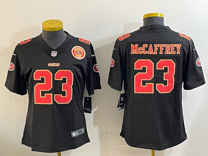 Youth San Francisco 49ers #23 Mccaffrey Black Gold 2024 Nike Vapor Limited NFL Jersey style 12024